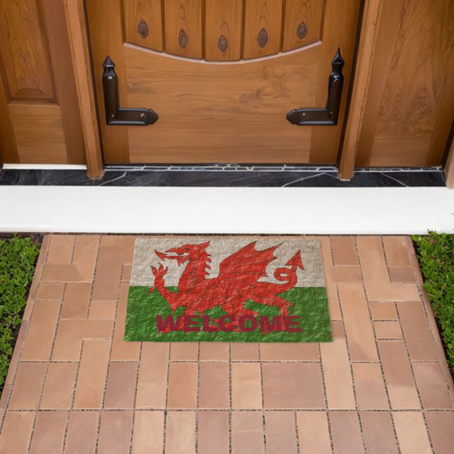 Welsh Flag Design Fiber Doormat (Insitu (Outdoor))