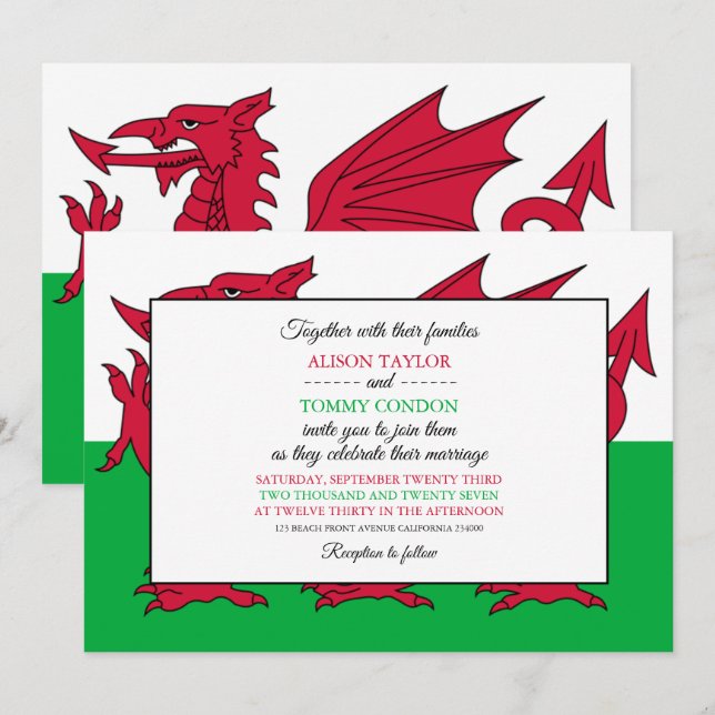Welsh Flag, Flag of Wales Wedding Invitation (Front/Back)