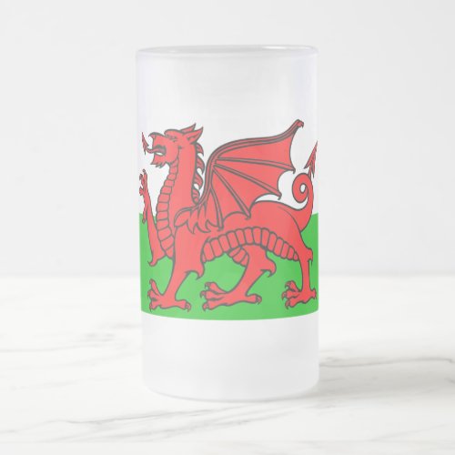 Welsh flag frosted glass beer mug