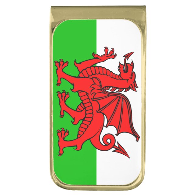 Welsh flag gold finish money clip (Front Vertical)