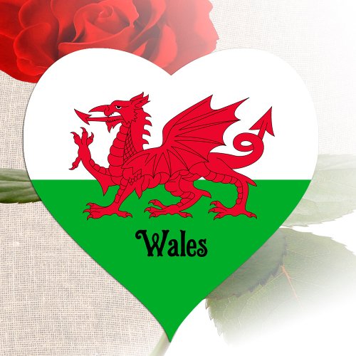 Welsh Flag Heart Sticker patriotic Wales Dragon Heart Sticker