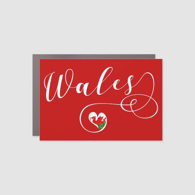 Welsh Flag In Heart, Wales Car Magnet (Front)