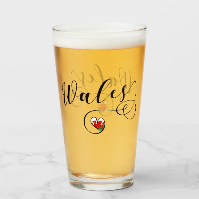 Welsh Flag In Heart, Wales Glass (Front Filled)