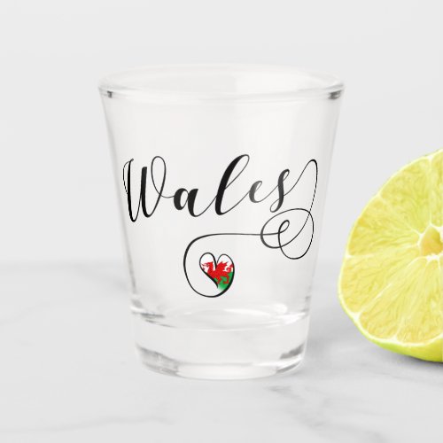 Welsh Flag In Heart Wales Shot Glass