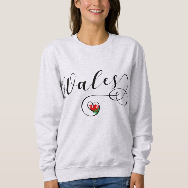 Welsh Flag In Heart, Wales Sweatshirt (Front)