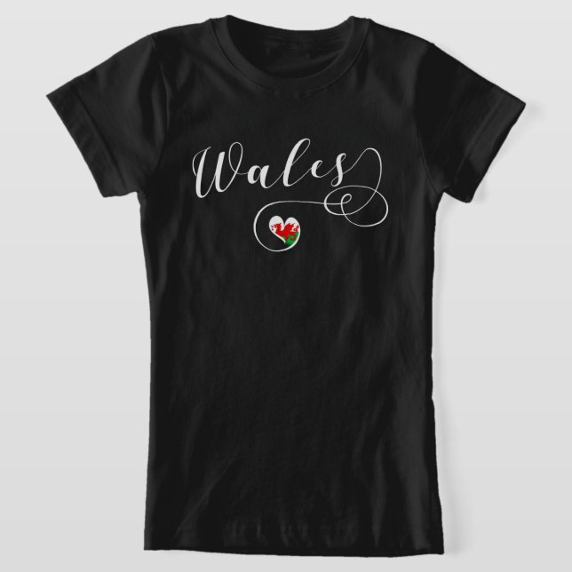 Welsh Flag In Heart, Wales T-Shirt (Laydown)