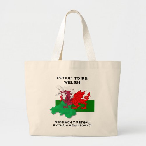 Welsh Flag of Wales PROUD TO BE WELSH Large Tote Bag