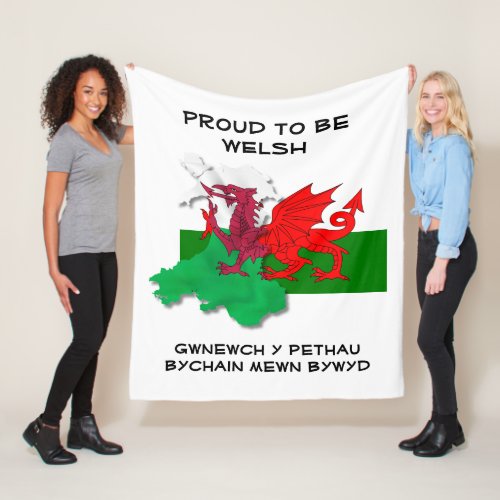 Welsh FLAG OF WALES Red Dragon St David Quote Fleece Blanket