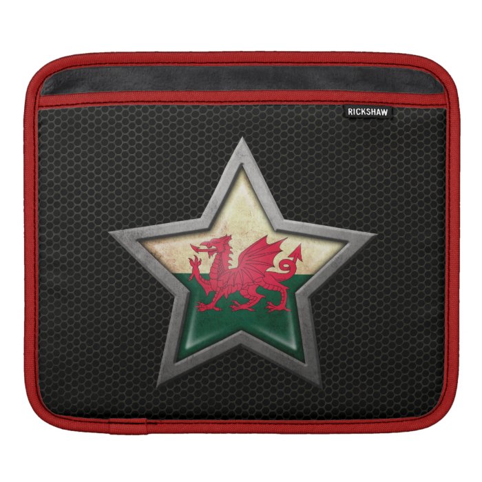 Welsh Flag Star with Steel Mesh Effect iPad Sleeve