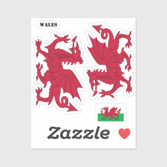 Welsh Flag Sticker, Red Dragon - Cymru, Wales Sticker (Sheet)