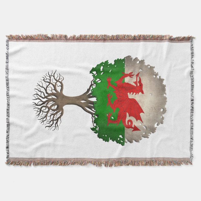 Welsh Flag Tree of Life Customizable Throw Blanket (Front)