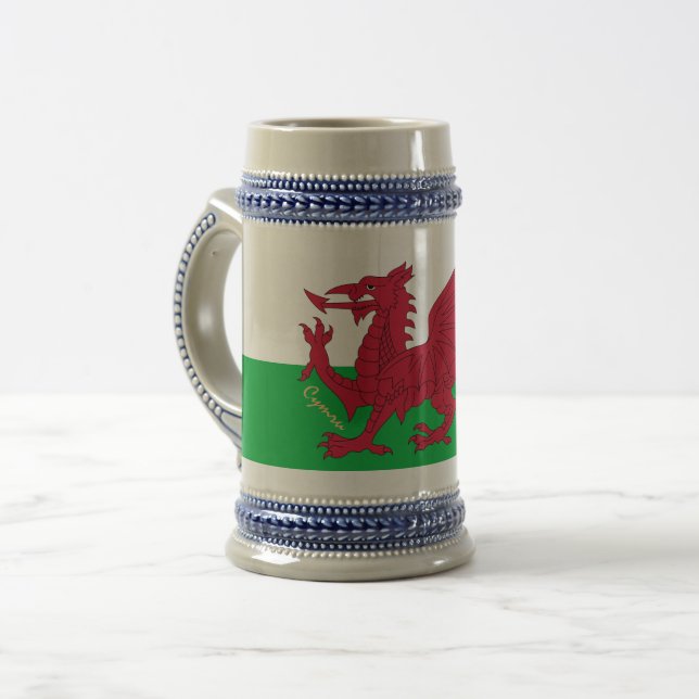 Welsh Flag & Wales, Cymru patriot / sports Beer Stein (Front Left)