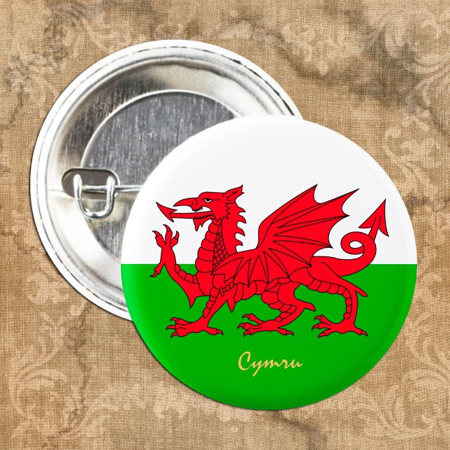 Welsh Flag & Wales fashion patriot, sports / Cymru Button (Creator Uploaded)