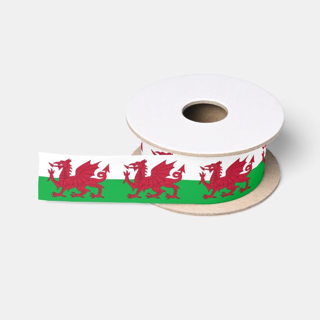 Welsh Flag & Wales, holiday Cymru, Dragon / sports Satin Ribbon (Spool)