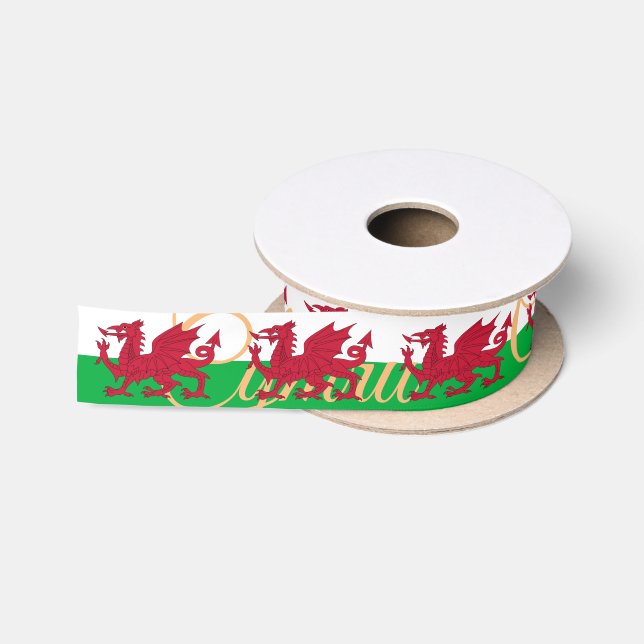 Welsh Flag & Wales, holiday Cymru, Dragon / sports Satin Ribbon (Spool)