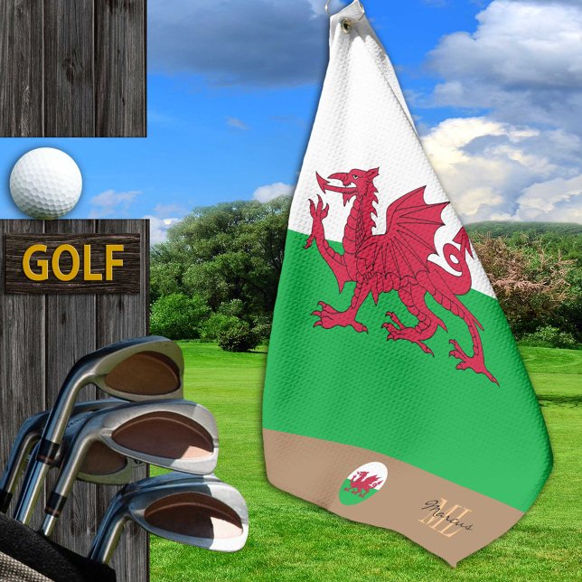 Welsh flag & Wales, monogrammed Cymru / Golf Towel (Creator Uploaded)