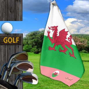 Welsh flag & Wales, monogrammed Cymru / lady Golf Towel