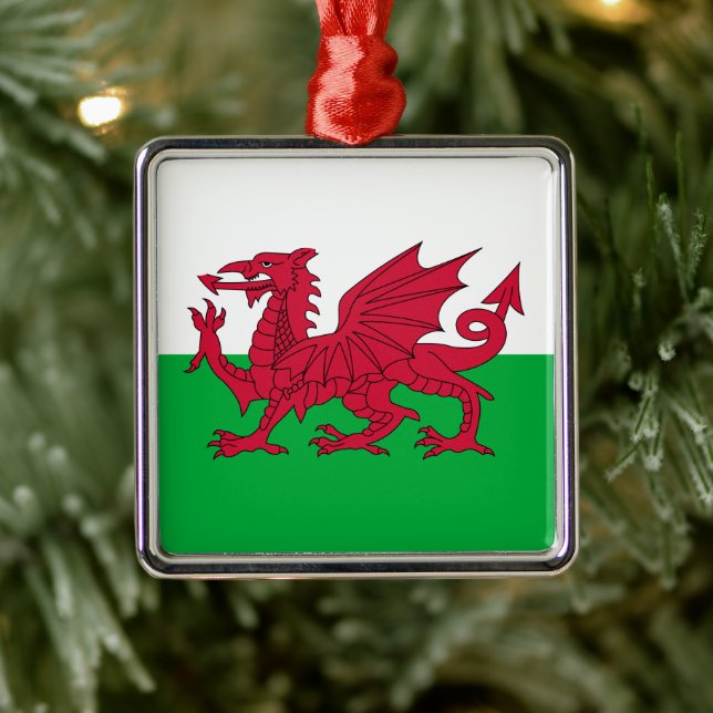 Welsh Flag (Wales) (Welsh Dragon) Metal Ornament (Tree)