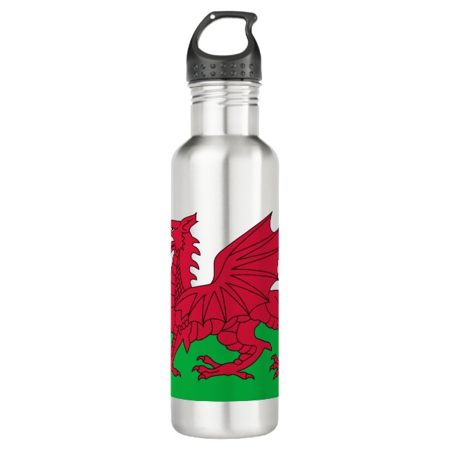 Welsh Flag (Wales) (Welsh Dragon) Stainless Steel Water Bottle (Front)