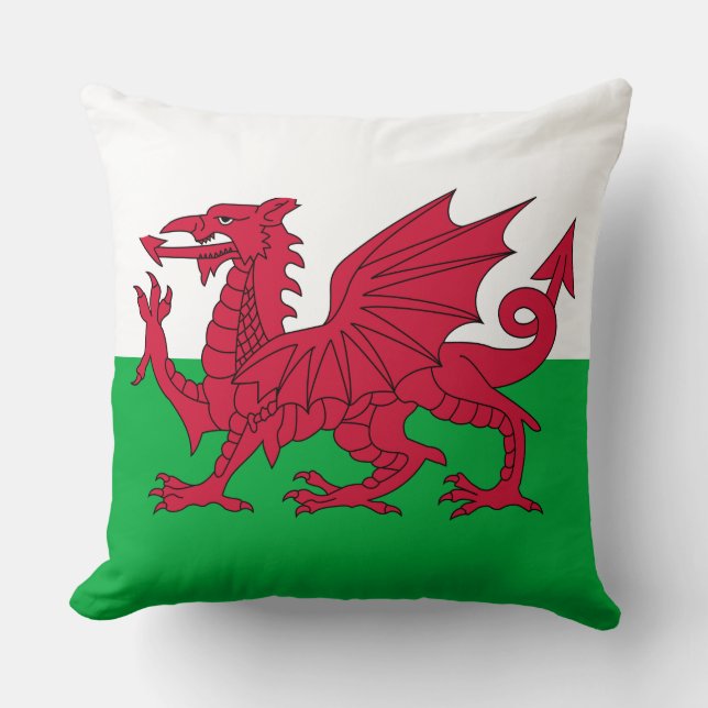 Welsh Flag (Wales) (Welsh Dragon) Throw Pillow (Front)