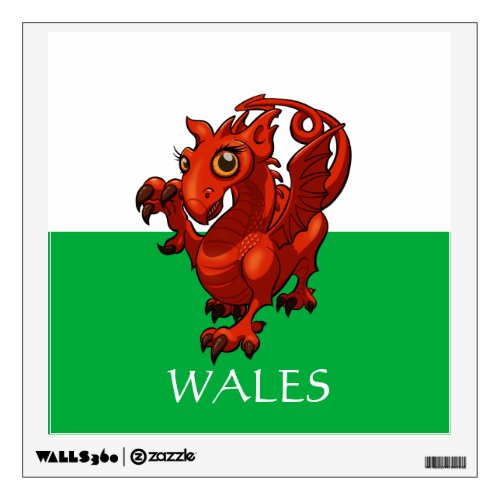 Welsh Flag With Baby Red Dragon Cartoon And Legend Wall Sticker