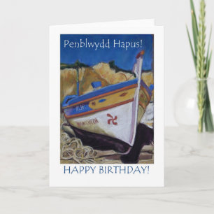 Welsh Greeting Birthday Card: Fishing Boat Card