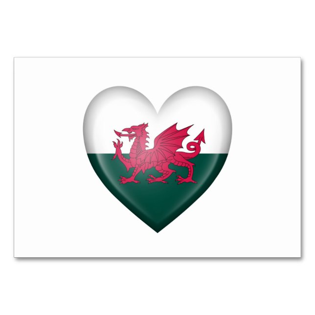 Welsh Heart Flag on White Table Number (Front)