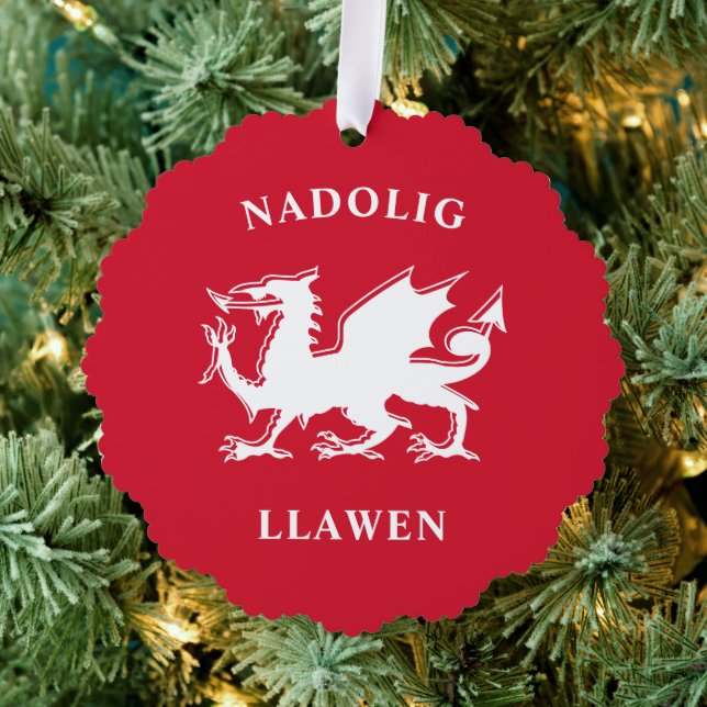 Welsh Merry Christmas Simple Celtic Nadolig Llawen Ornament Card (Insitu (Tree))