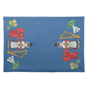 Welsh Placemat: Welsh Daffodils Dragon Leeks Harp Cloth Placemat