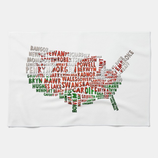Welsh Placenames In the USA Word Art Kitchen Towel (Horizontal)