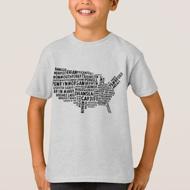 Welsh Placenames in the USA Word Art  T-Shirt (Front)