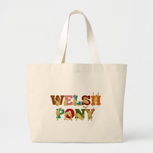 Welsh Pony with colorful text Large Tote Bag