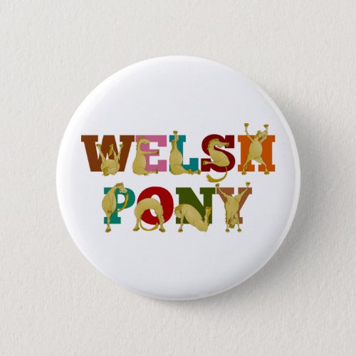 Welsh Pony with colorful text Pinback Button