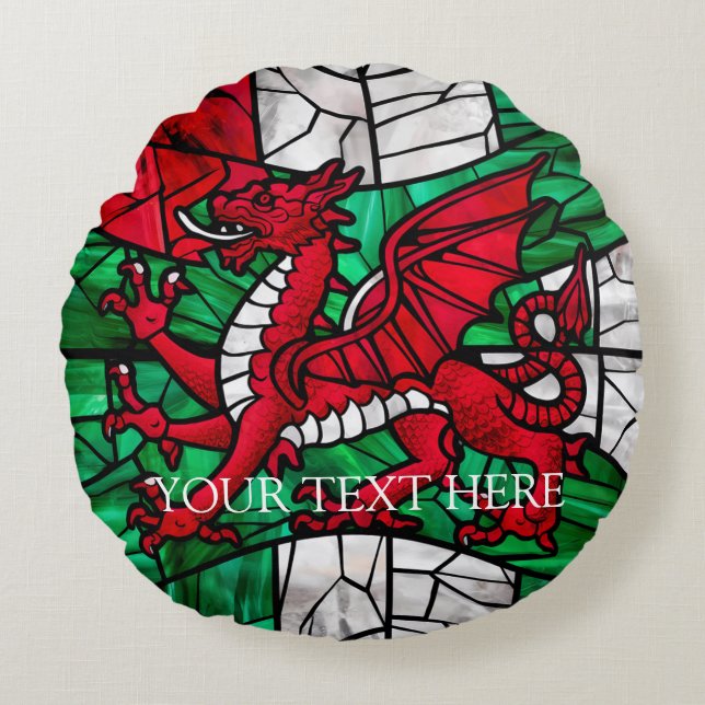 Welsh Red Dragon Flag Round Pillow (Front)