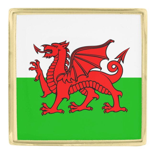 Welsh Red Dragon Wales Flag, Gold Finish Lapel Pin (Front)