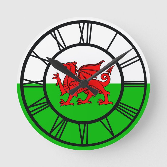 Welsh Red Dragon Wales Flag Round Clock (Front)
