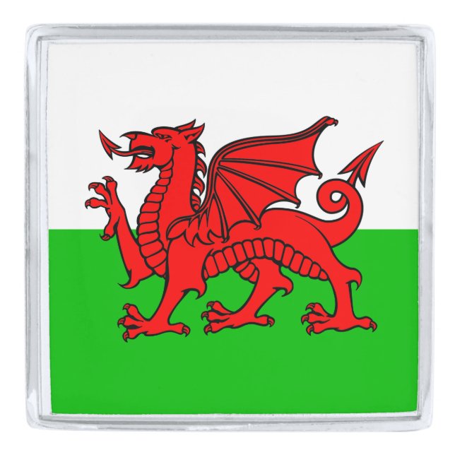 Welsh Red Dragon Wales Flag, Silver Finish Lapel Pin (Front)