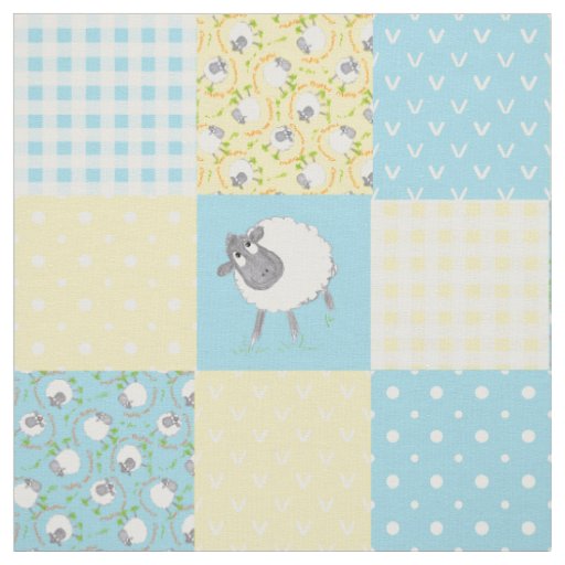 Welsh Sheep Faux Patchwork Blue Yellow Gingham Fabric