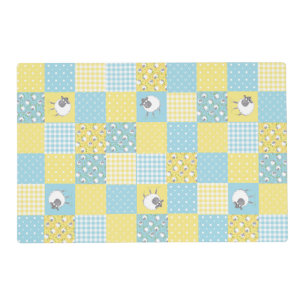 Welsh Sheep Faux Patchwork Blue Yellow Gingham Placemat