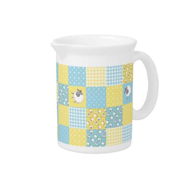 Welsh Sheep, Faux Patchwork, Country-Style Pitcher (Right)