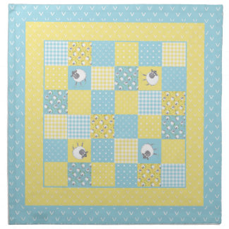 Welsh Sheep, Faux Patchwork, Set of Cloth Napkins