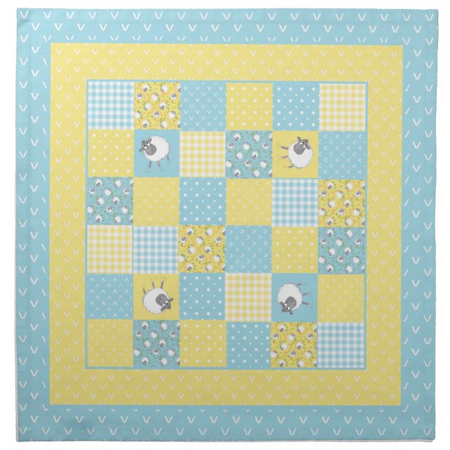 Welsh Sheep, Faux Patchwork, Set of Cloth Napkins (Front)