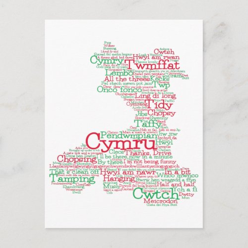 Welsh Slang Word Art Map Postcard
