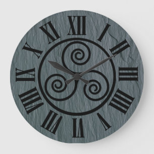 Welsh Slate Effect, Celtic Icon, Black Roman Figs. Large Clock