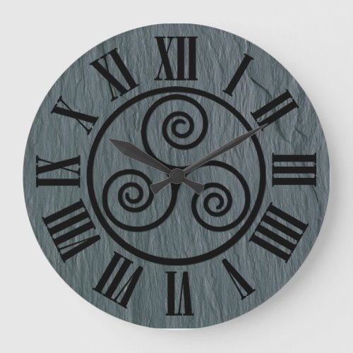 Welsh Slate Effect Celtic Icon Black Roman Figs Large Clock