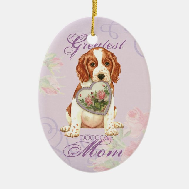 Welsh Springer Spaniel Heart Mom Ceramic Ornament (Front)
