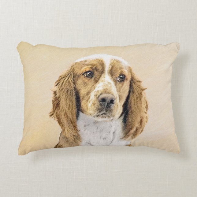 Welsh Springer Spaniel Painting - Original Dog Art Accent Pillow (Front)