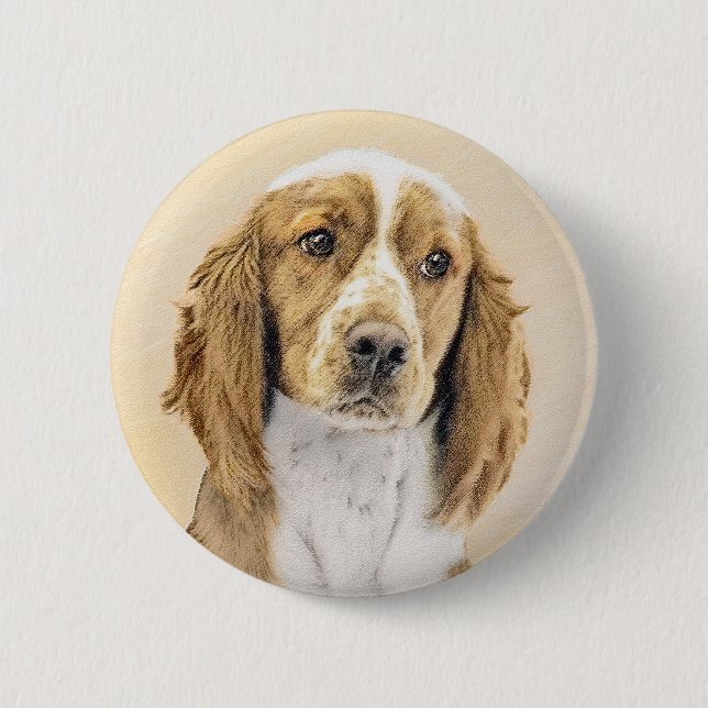 Welsh Springer Spaniel Painting - Original Dog Art Button (Front)