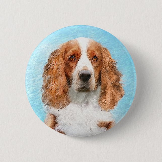 Welsh Springer Spaniel Painting - Original Dog Art Button (Front)