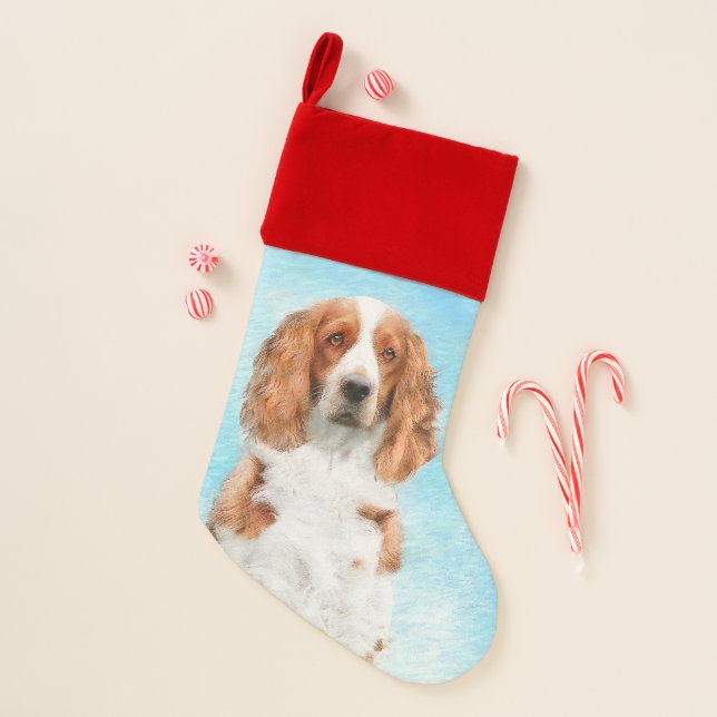 Welsh Springer Spaniel Painting - Original Dog Art Christmas Stocking (Front)
